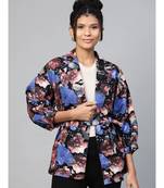 Blue Floral Balloon Belted Twill Jacket