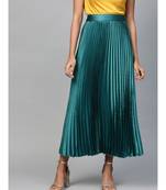 Green Satin Pleated Maxi Skirt