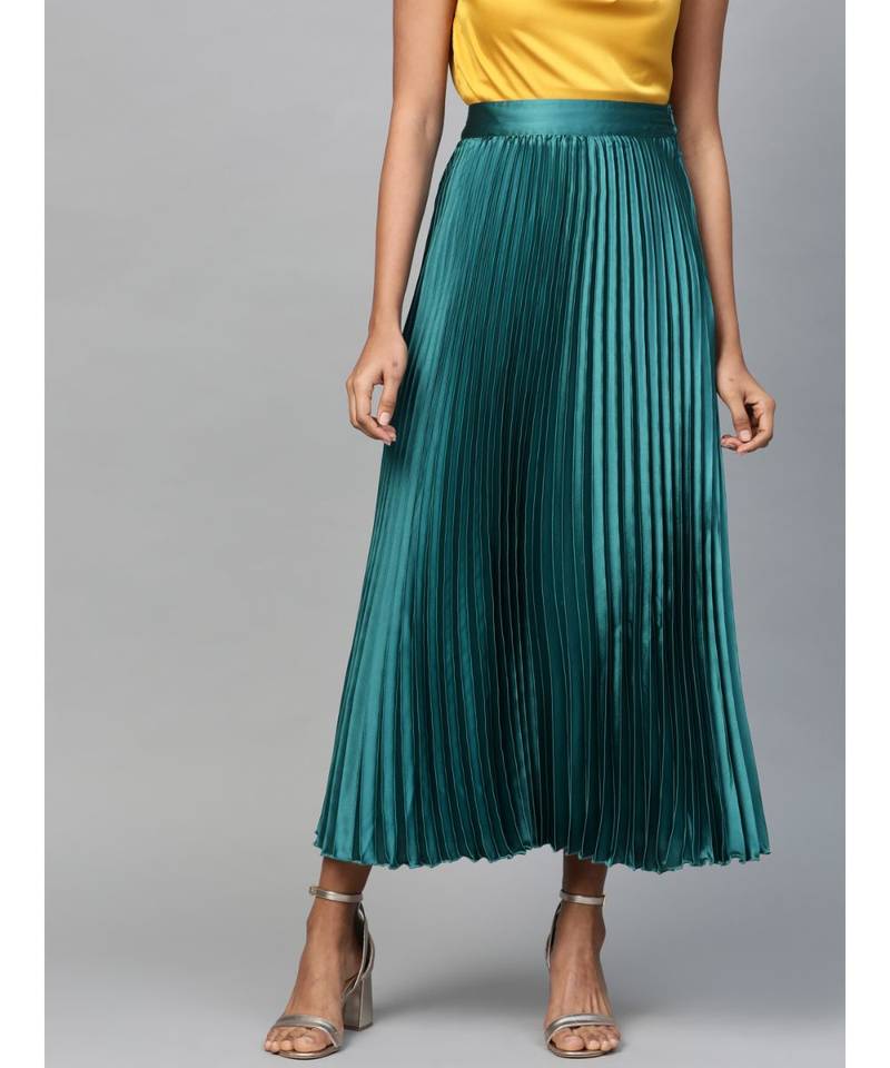 Green Satin Pleated Maxi Skirt SASSAFRAS 3376842