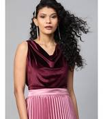 Burgundy Velvet Cowl Neck Top