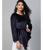 Navy Velvet Asymmetric Peplum Top