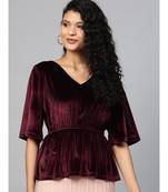 Burgundy Velvet Peplum Top