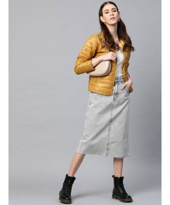 Mustard Zip-Pocket Quilted Puffer Jacket 4