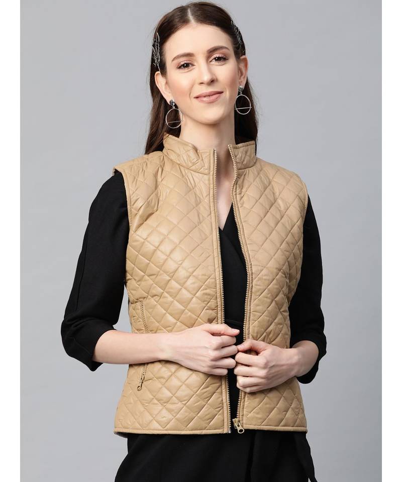 Khaki Sleeveless Quilted Puffer Jacket