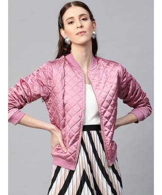 Lavender Satin Quilted Bomber Jacket 1