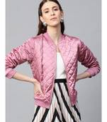 Lavender Satin Quilted Bomber Jacket