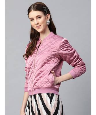 Lavender Satin Quilted Bomber Jacket 2