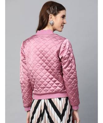 Lavender Satin Quilted Bomber Jacket 3