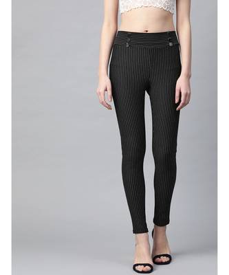Black High Waist Show Elastic Striped Jeggings 1