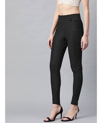 Black High Waist Show Elastic Striped Jeggings 2