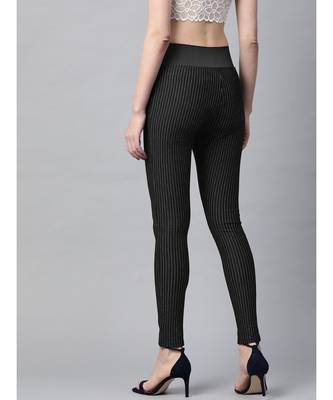 Black High Waist Show Elastic Striped Jeggings 3