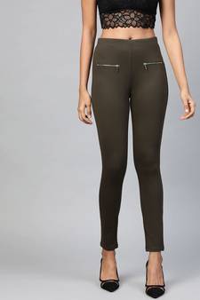 Olive Pocket Chain Detail Jeggings