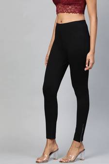 Black Zipper-at-Hem Jeggings