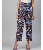 Blue Floral Straight Twill Pants
