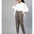 Brown Check Tapered Twill Pants