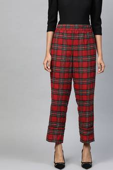 Red Check Roll Up Trousers