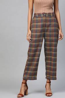 Multicolor Jacquard Check Tapered Pants