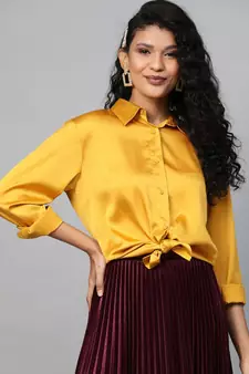 Mustard High Low Satin Shirt