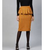 Mustard Jacquard Check Peplum Skirt