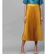 Mustard Satin Pleated Midi Skirt