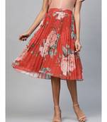 Red Floral Pleated Skirt