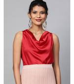 Red Cowl Neck Satin Top