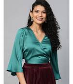 Emerald Green Wrap Crop Satin Top