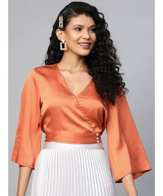 Orange Wrap Crop Satin Top 1