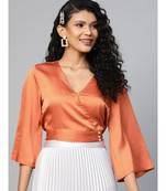 Orange Wrap Crop Satin Top