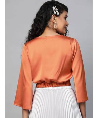 Orange Wrap Crop Satin Top 3