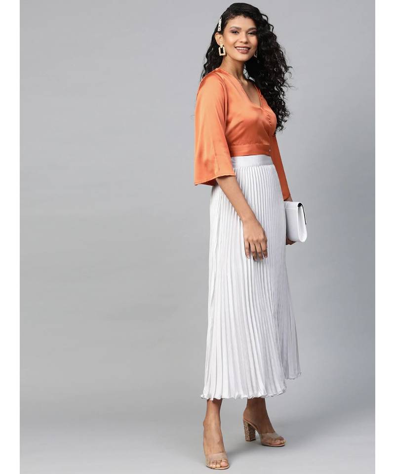 Orange Wrap Crop Satin Top