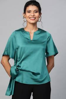 Emerald Green Side Tie Satin Top