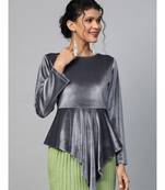 Grey Velvet Asymmetric Peplum Top