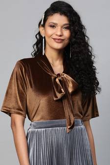 Brown Velvet Tie-Up Detail Top