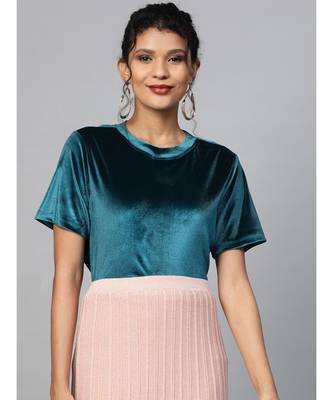 Teal Velvet Basic Top 1