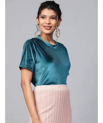 Teal Velvet Basic Top 2