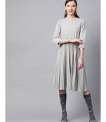 Grey Rib Pleated Skater Dress