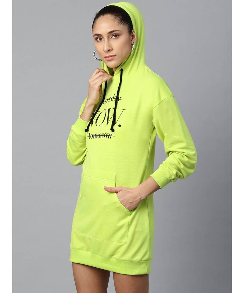 Neon green now-print terry hoodie sweat dress