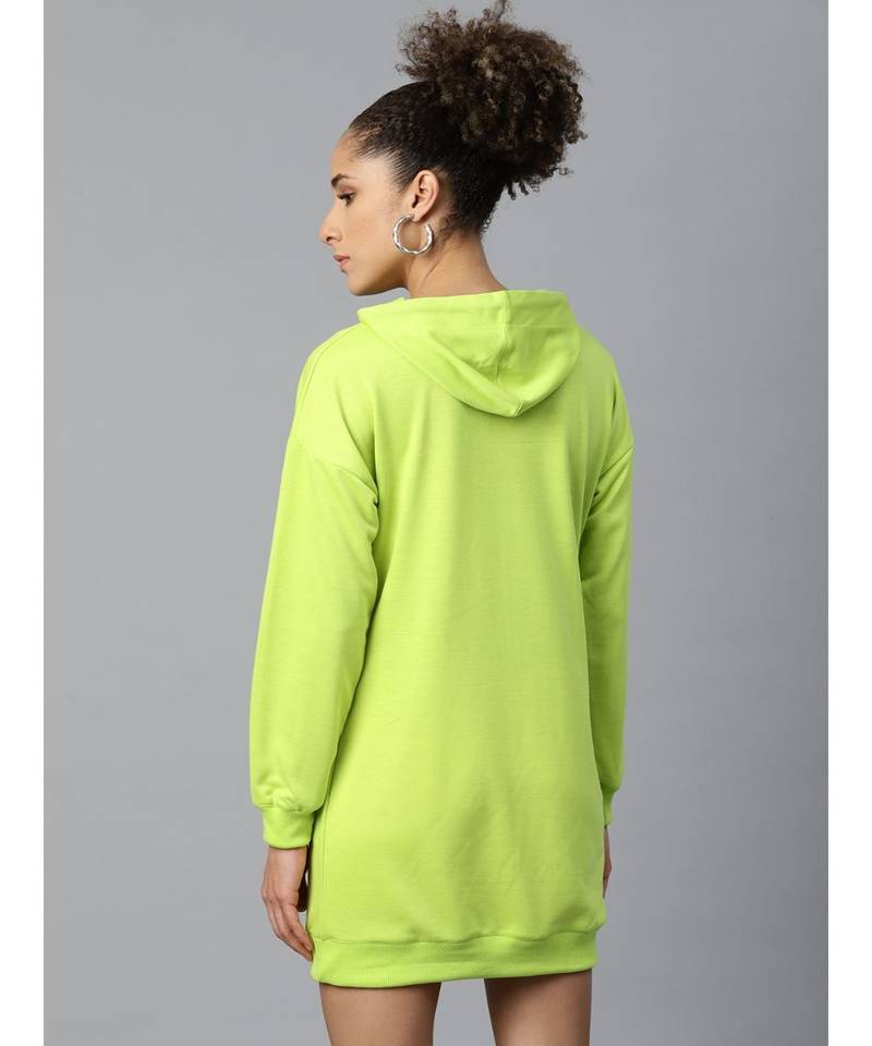 Neon Green Now-Print Terry Hoodie Sweat Dress - SASSAFRAS - 3376930