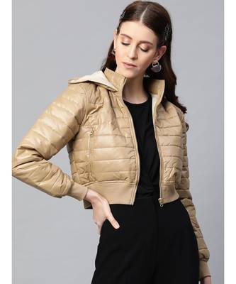 Khaki Hooded Crop Bomber Puffer Jacket 1