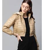 Khaki Hooded Crop Bomber Puffer Jacket
