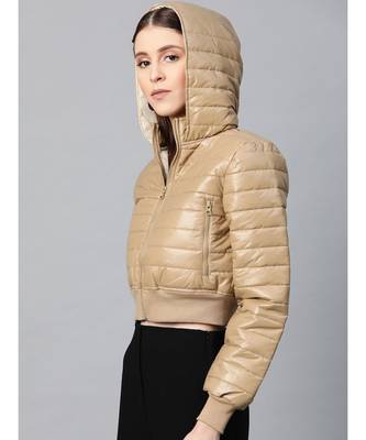 Khaki Hooded Crop Bomber Puffer Jacket 2