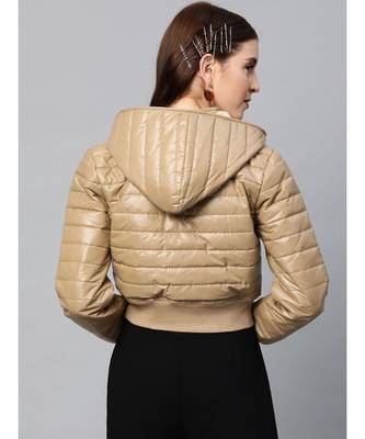 Khaki Hooded Crop Bomber Puffer Jacket 3