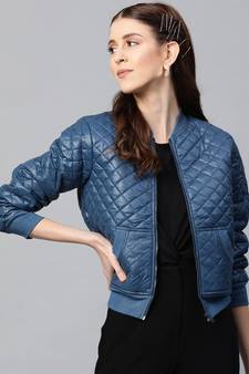 Teal Quilted Bomber Jacket