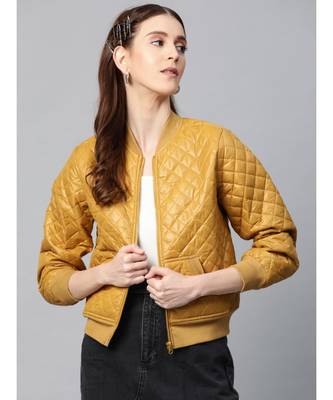 Mustard Quilted Bomber Jacket 1