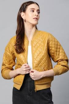 Mustard Quilted Bomber Jacket