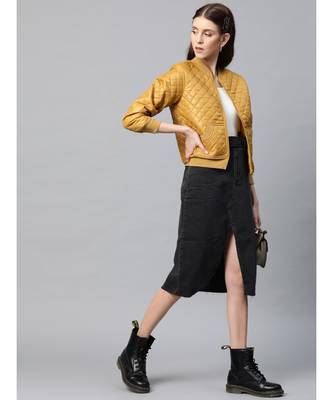 Mustard Quilted Bomber Jacket 4