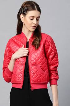 Red Quilted Bomber Jacket