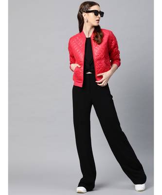 Red Quilted Bomber Jacket 4