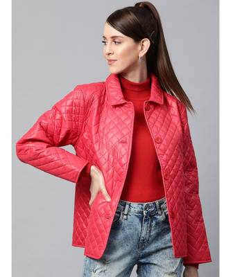 Red Collared Quilted Puffer Jacket 1